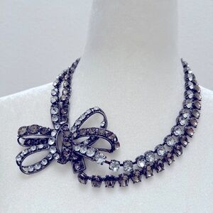 BCBG MAXAZRIA Statement Necklace with White and Smoky Rhinestones.
